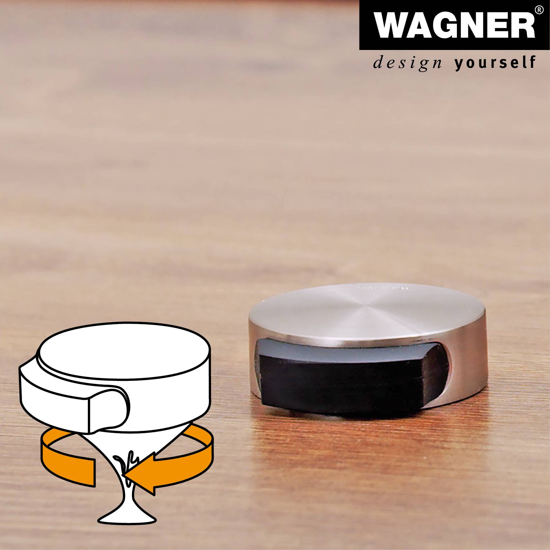 WAGNER Türstopper SCREW OR GLUE/Schrauben oder Kleben - Ø 50 x 55 x 17 cm, Metall Edelstahloptik, Kautschuk - 15511111