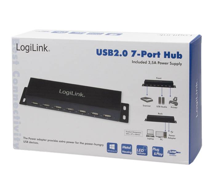 LogiLink USB 2.0 Hub, 7-Port, Metall
