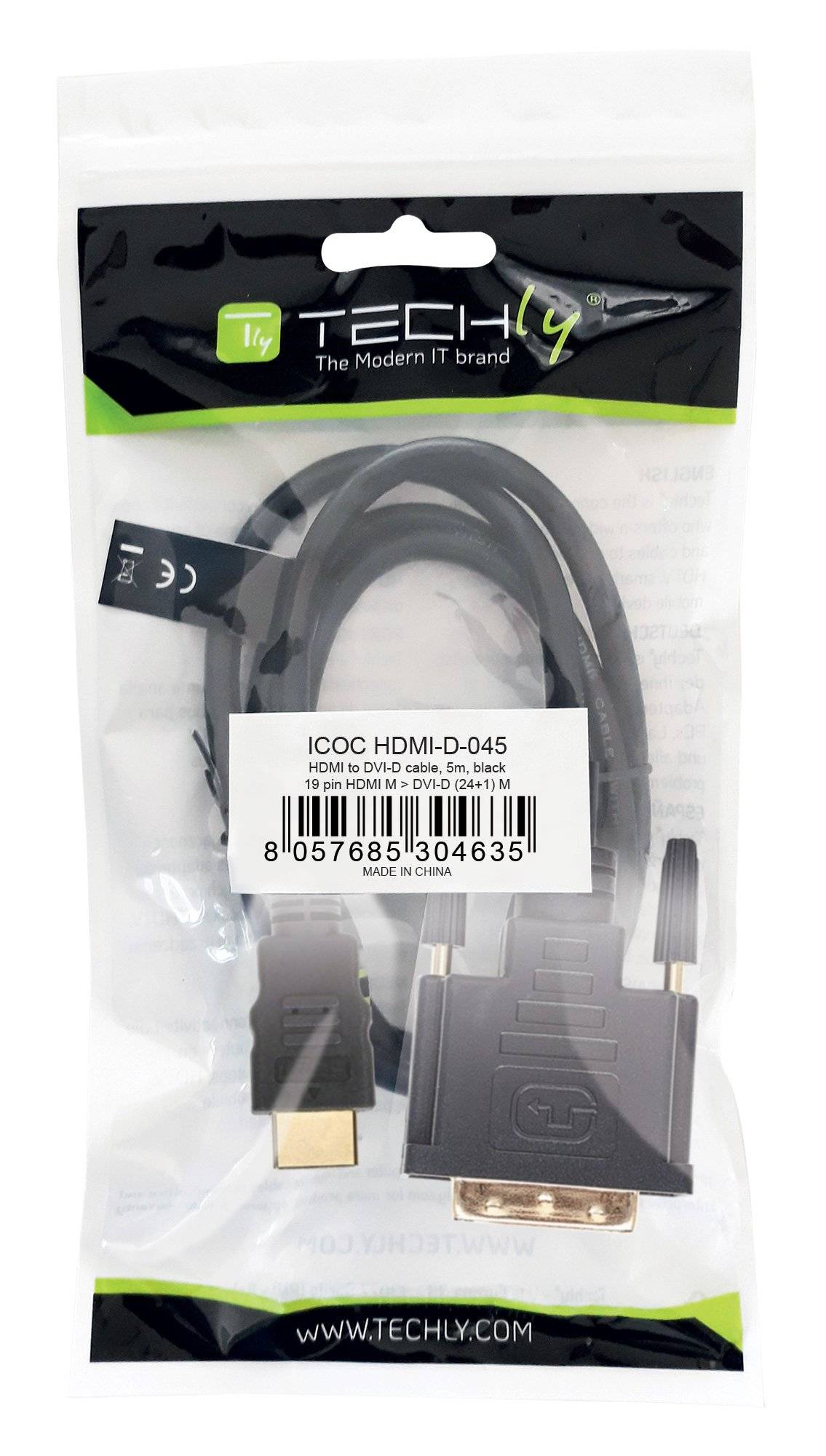 TECHly - Adapterkabel - HDMI männlich zu DVI-D männlich