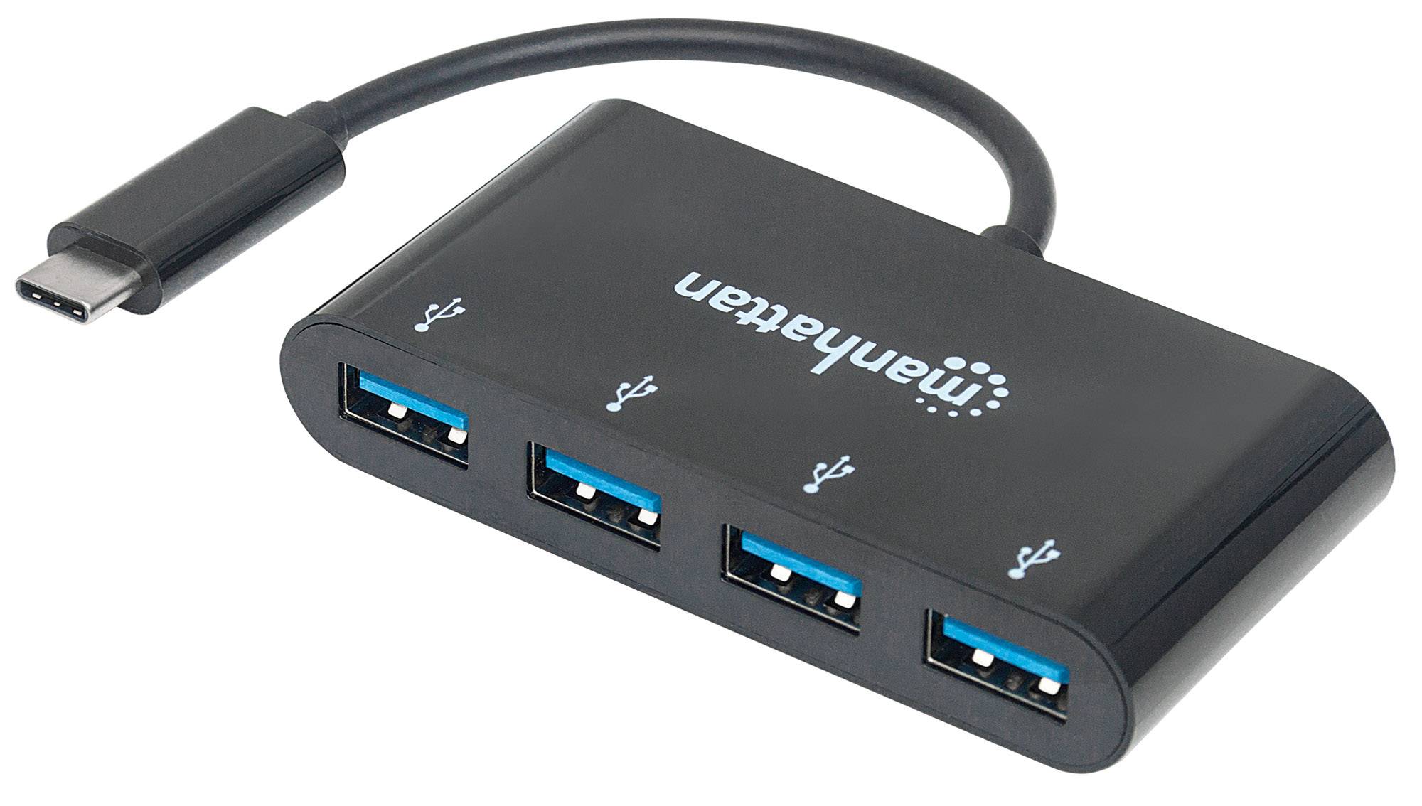 Manhattan 162746 4 Port USB 3.2 Gen 1-Hub (USB 3.0) mit USB-C® Stecker Schwarz