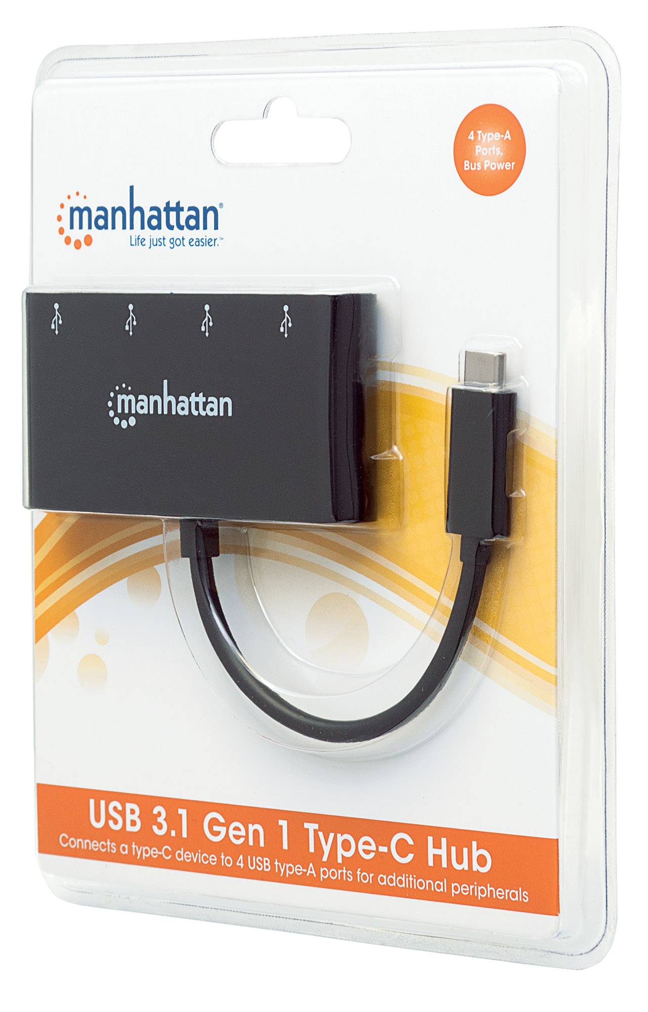 Manhattan 162746 4 Port USB 3.2 Gen 1-Hub (USB 3.0) mit USB-C® Stecker Schwarz