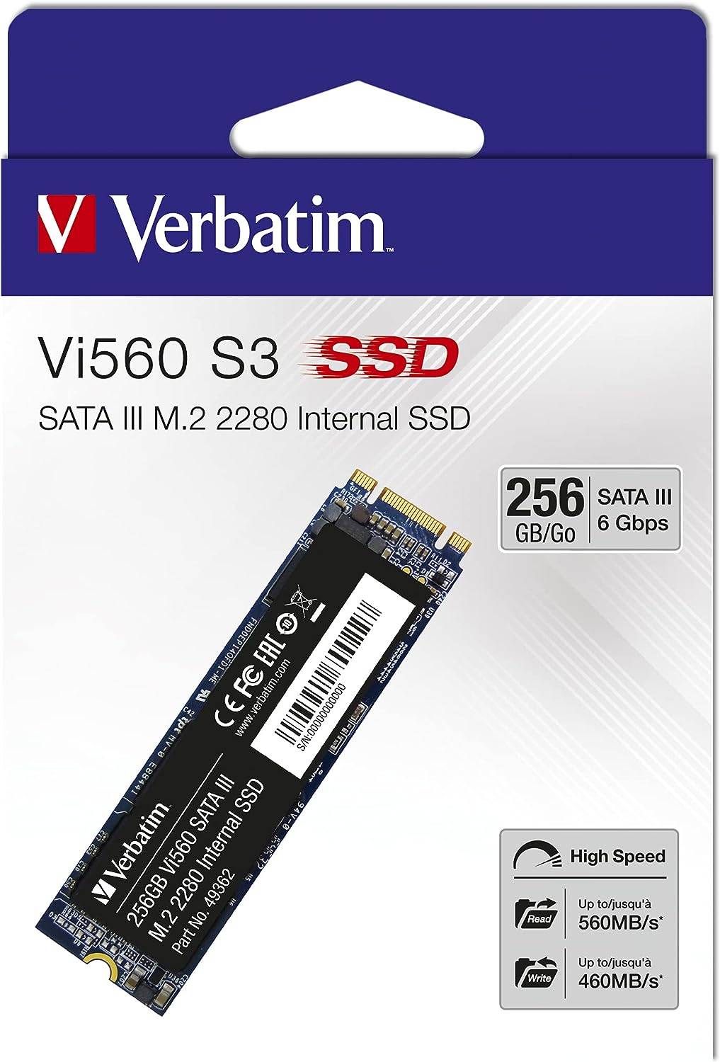 Verbatim Vi560 256 GB Interne M.2 SATA SSD 2280 M.2 SATA 6 Gb/s Retail 49362