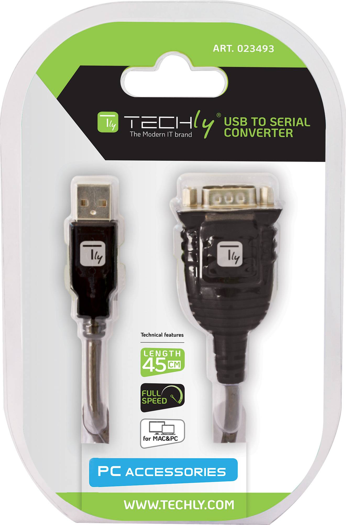 TECHly USB 2.0, Seriell Adapter [1x USB 2.0 Stecker A - 1x D-SUB-Stecker 9pol.] IDATA-USB-SER-2T 45.00 cm