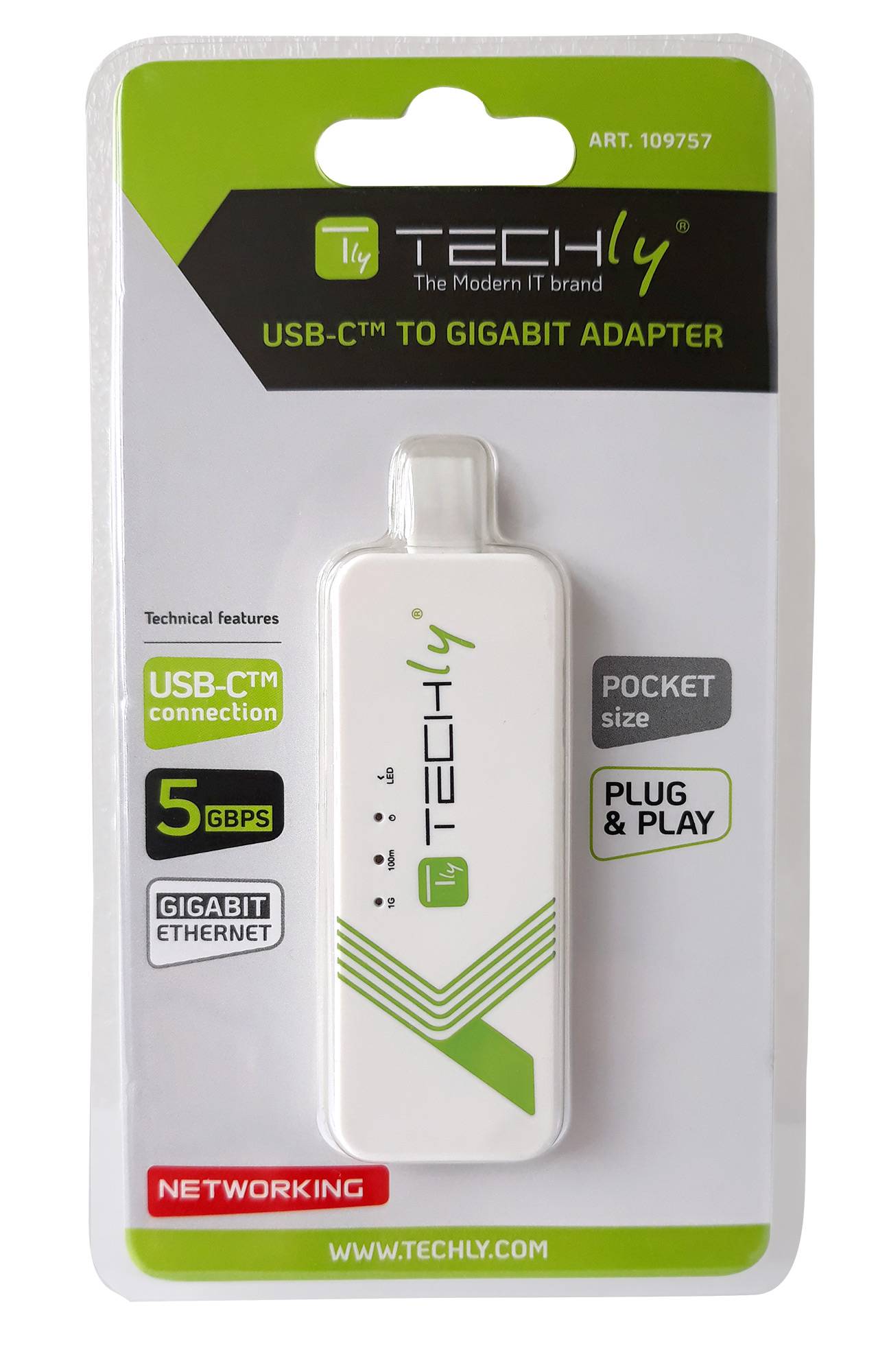 TECHly IADAP-USB31-ETGIGA3 Adapter 5 GBit/s USB-C® USB 3.2 (Gen 2), RJ45