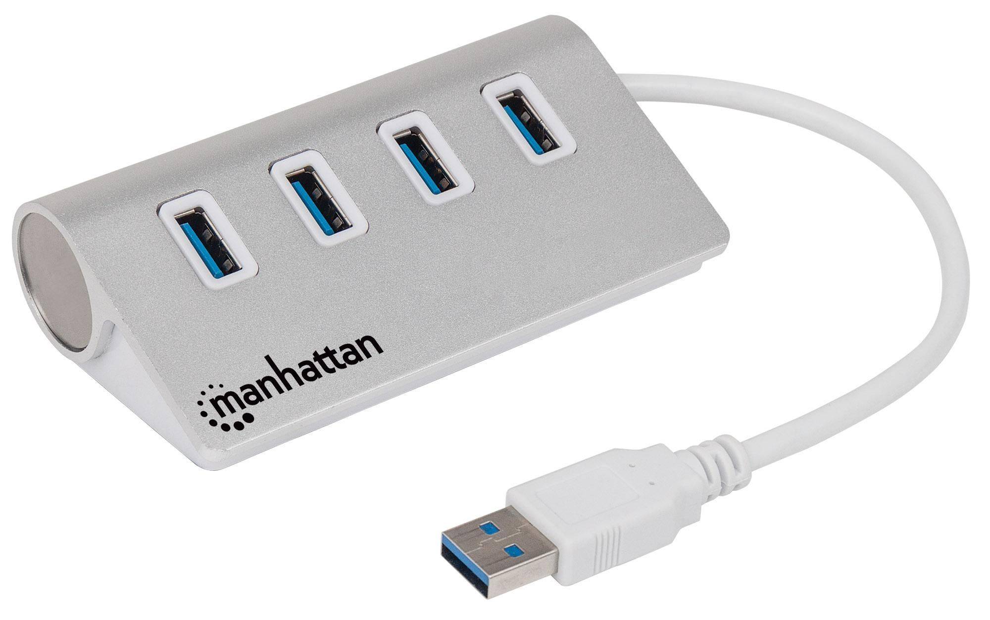 Manhattan 163767 4 Port USB 3.2 Gen 1-Hub (USB 3.0) mit Aluminiumgehäuse Weiß
