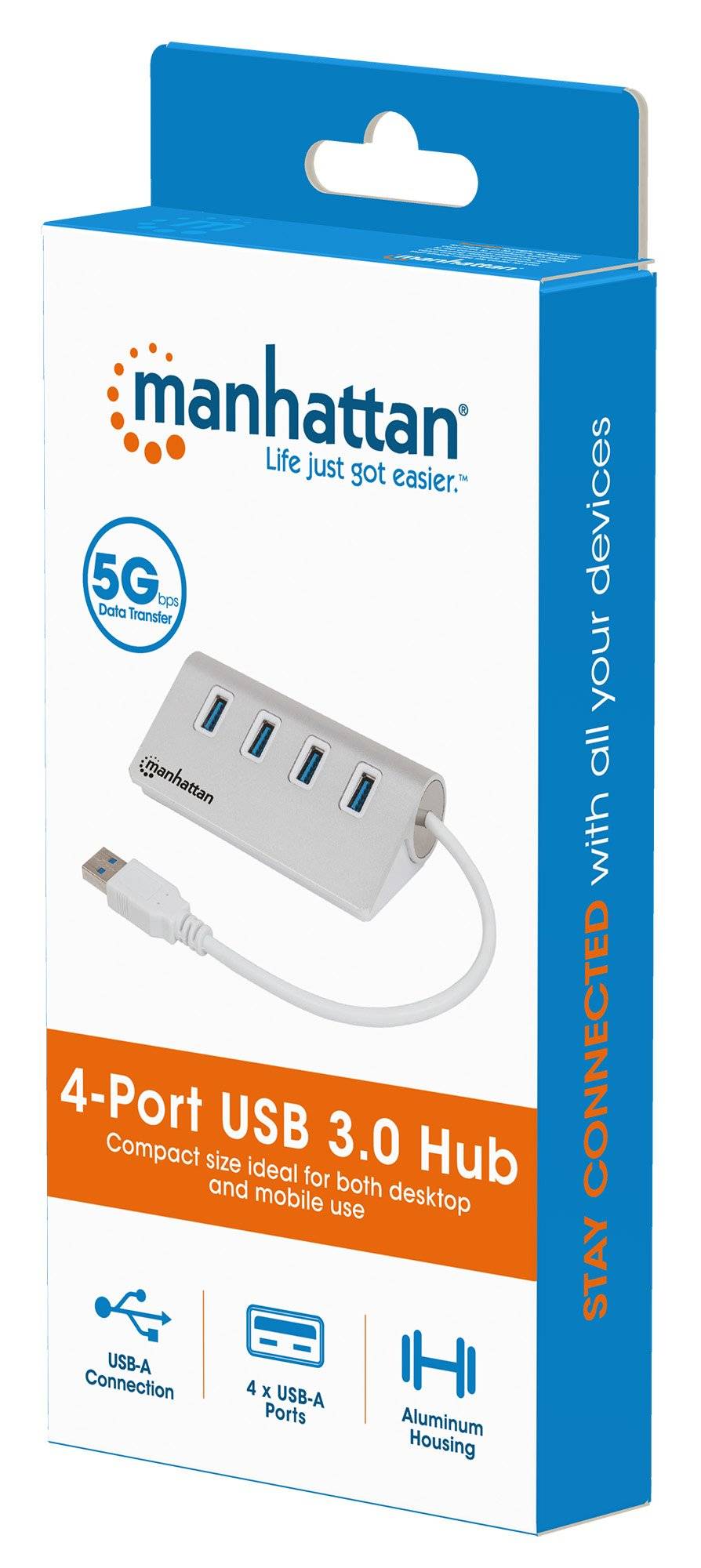 Manhattan 163767 4 Port USB 3.2 Gen 1-Hub (USB 3.0) mit Aluminiumgehäuse Weiß