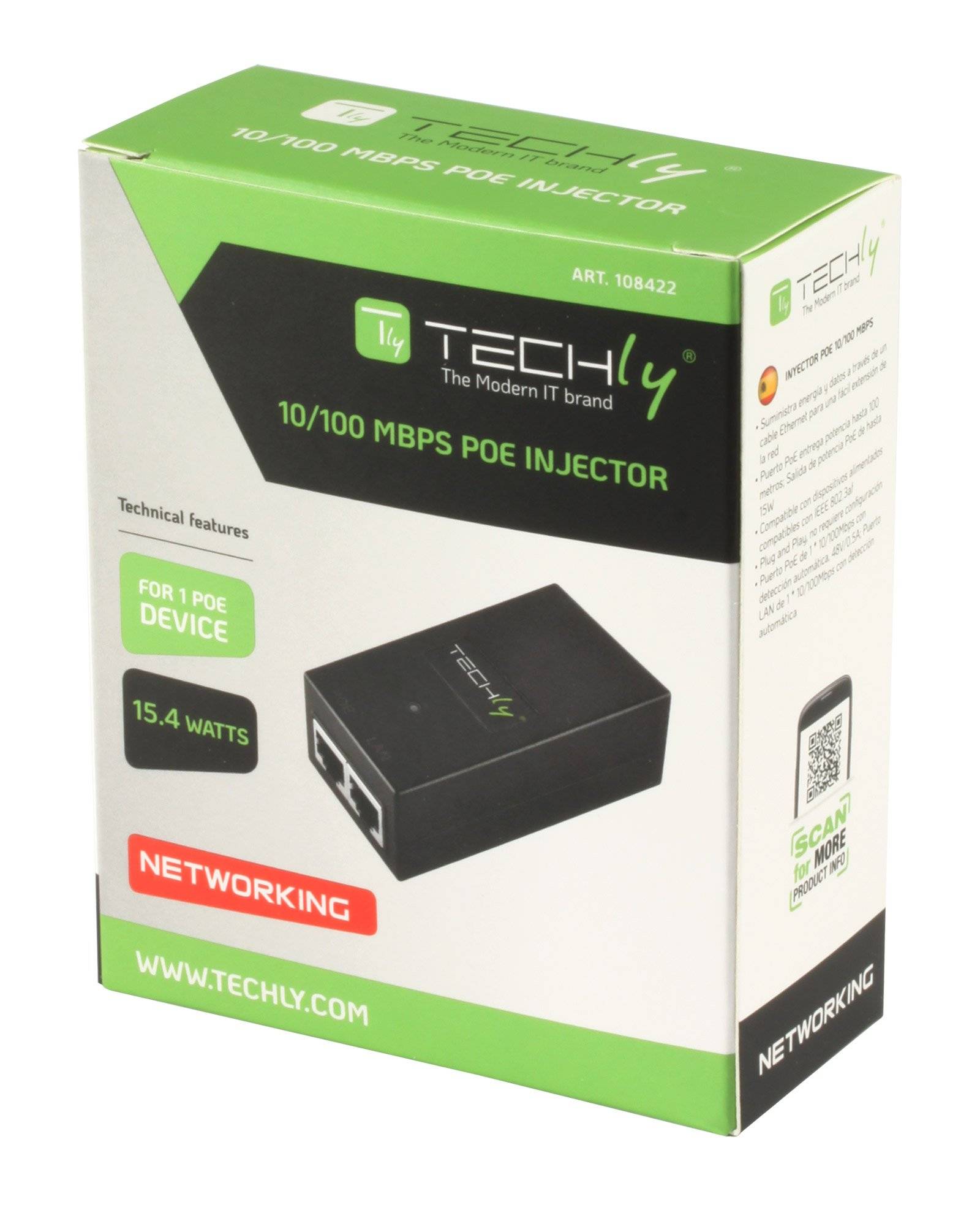 Techly PoE Injector 15 Watt 10/100 Mb/s