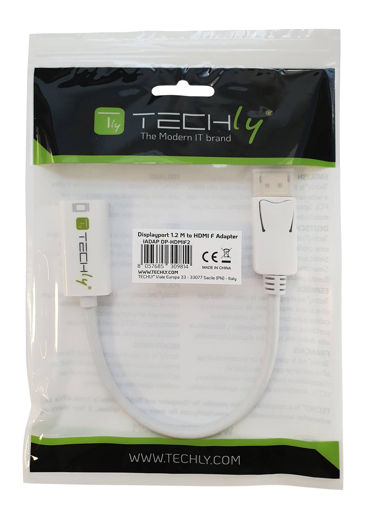 Techly Video- / Audio-Adapter - DisplayPort (M) - bis HDMI (W) - 15 cm - abgesch