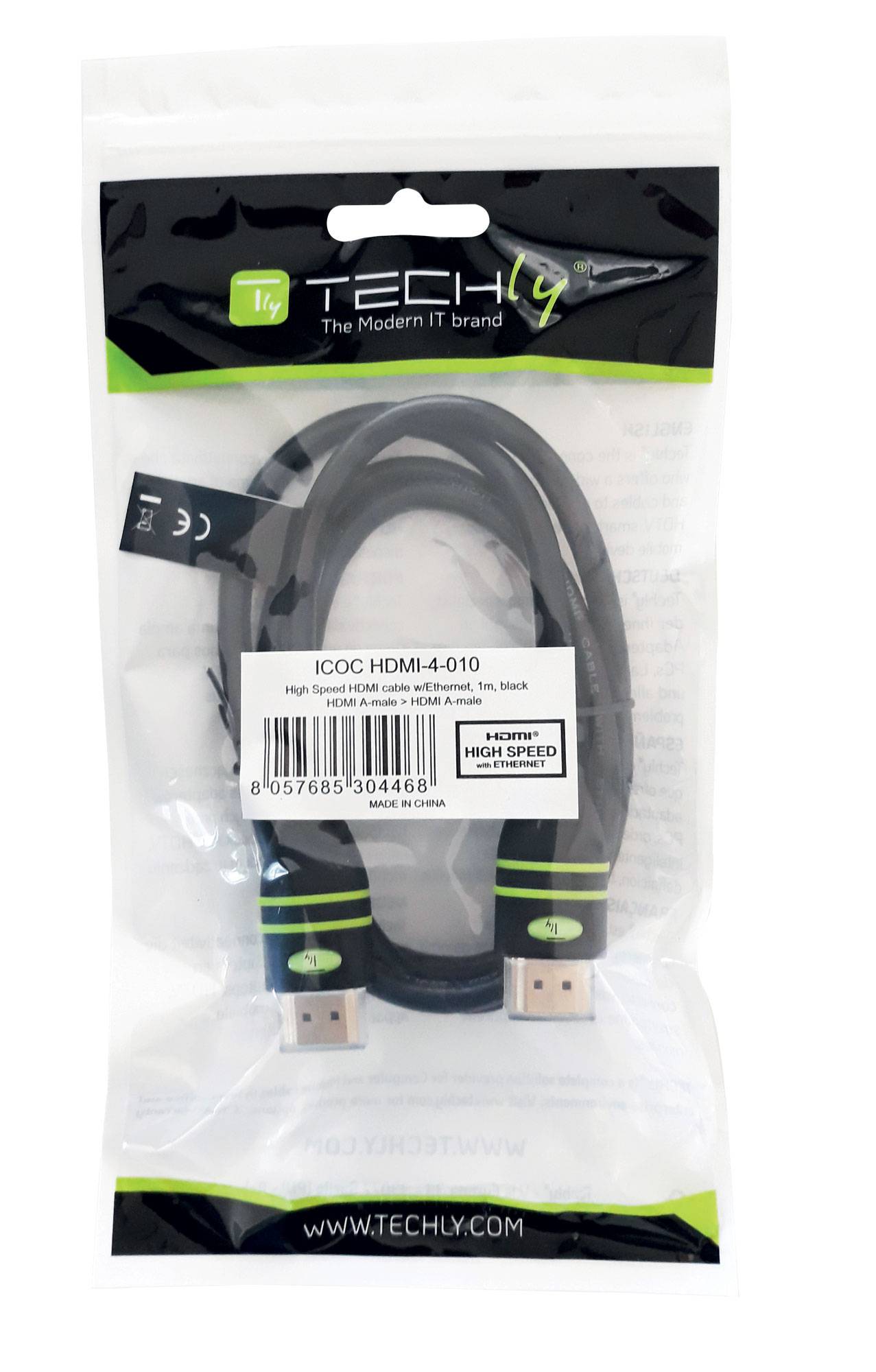 TECHly HDMI Anschlusskabel 1.00 m Schwarz ICOC-HDMI-4-010