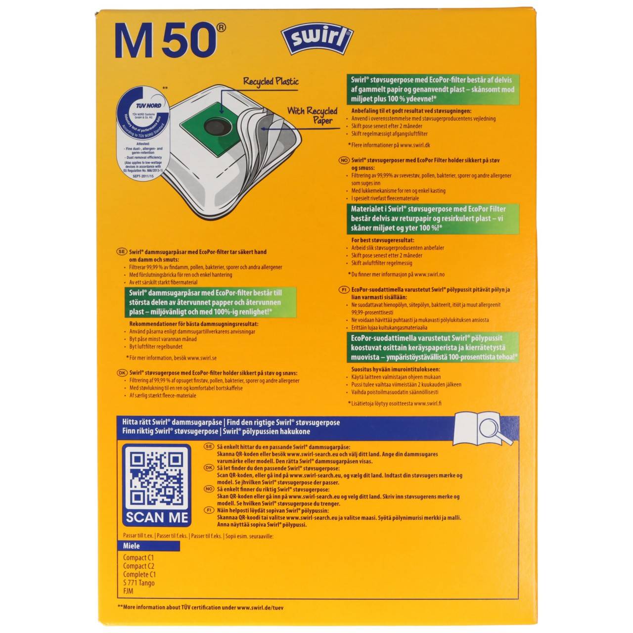 Swirl Staubsaugerbeutel M50, M51, M53 für Miele Staubsauger, EcoPor-Version