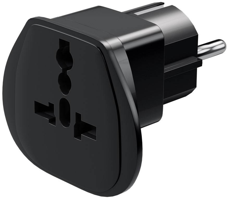 Goobay Reiseadapter Welt auf EU, Schwarz Schutzkontaktstecker (Typ F, CEE 7/7) > UK-Buchse, Schweiz (Typ J, SEV 1011), I