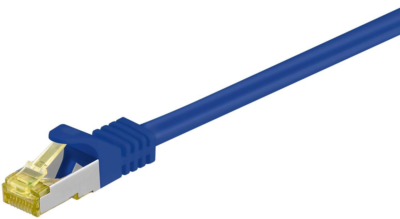 Goobay 91655 RJ45 Patchkabel CAT 6A S/FTP (PiMF) mit CAT 7 Rohkabel Netzwerkkabel 500 MHz Internetkabel LAN Blau 20m