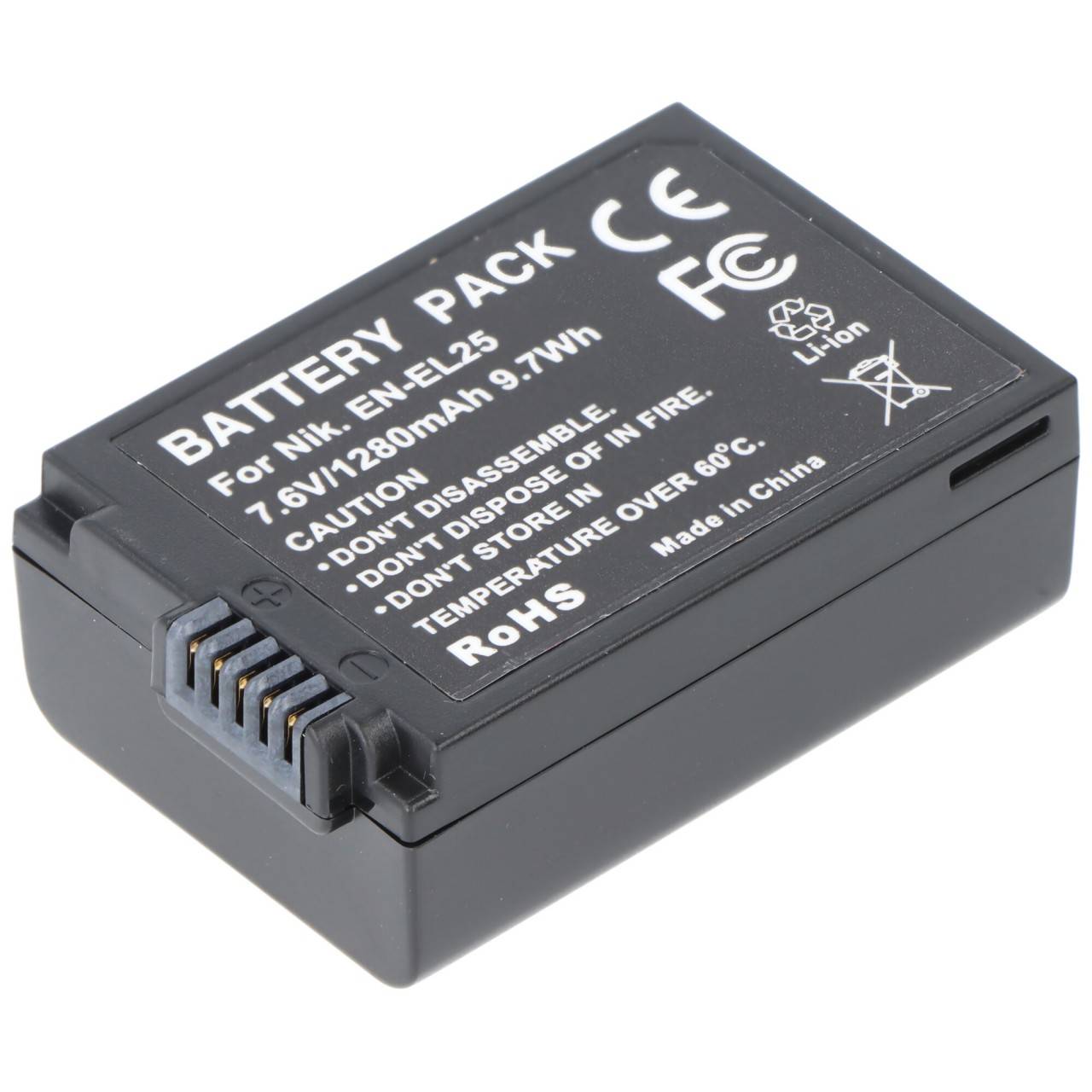 Li-ion Akku passend für NIKON Z50, Z FC Akkutyp Nikon EN-EL25, 7,6V, 1280mAh, 9,7Wh
