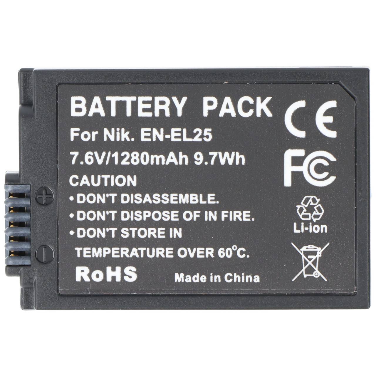 Li-ion Akku passend für NIKON Z50, Z FC Akkutyp Nikon EN-EL25, 7,6V, 1280mAh, 9,7Wh