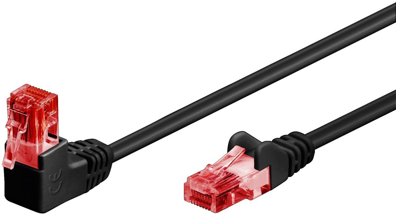 Goobay 51516 CAT 6 Netzwerkkabel U/UTP 90 Grad RJ45 Netzwerkstecker / PVC Mantel / CCA Leiter LAN Kabel / Schwarz / 2m