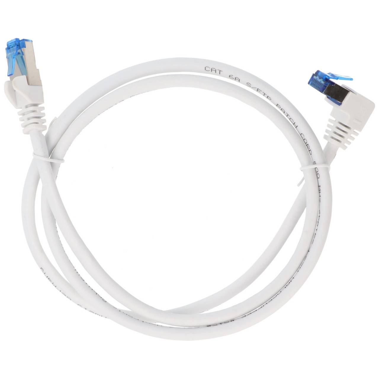 Goobay 51564 CAT 6A Netzwerkkabel SFTP / RJ45 Stecker 90 Grad gewinkelt / Kupfer Ethernet Kabel halogenfrei / Weiß / 1m