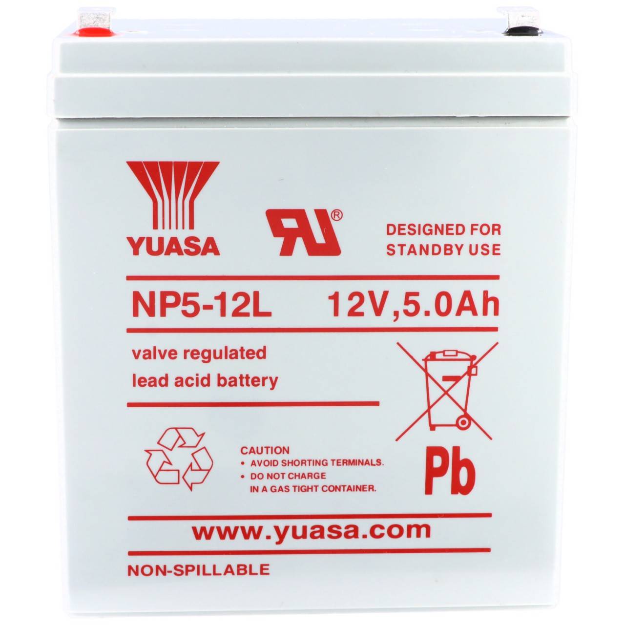 YUASA NP5-12L Akku Blei PB 12Volt 5Ah 90x70x106mm