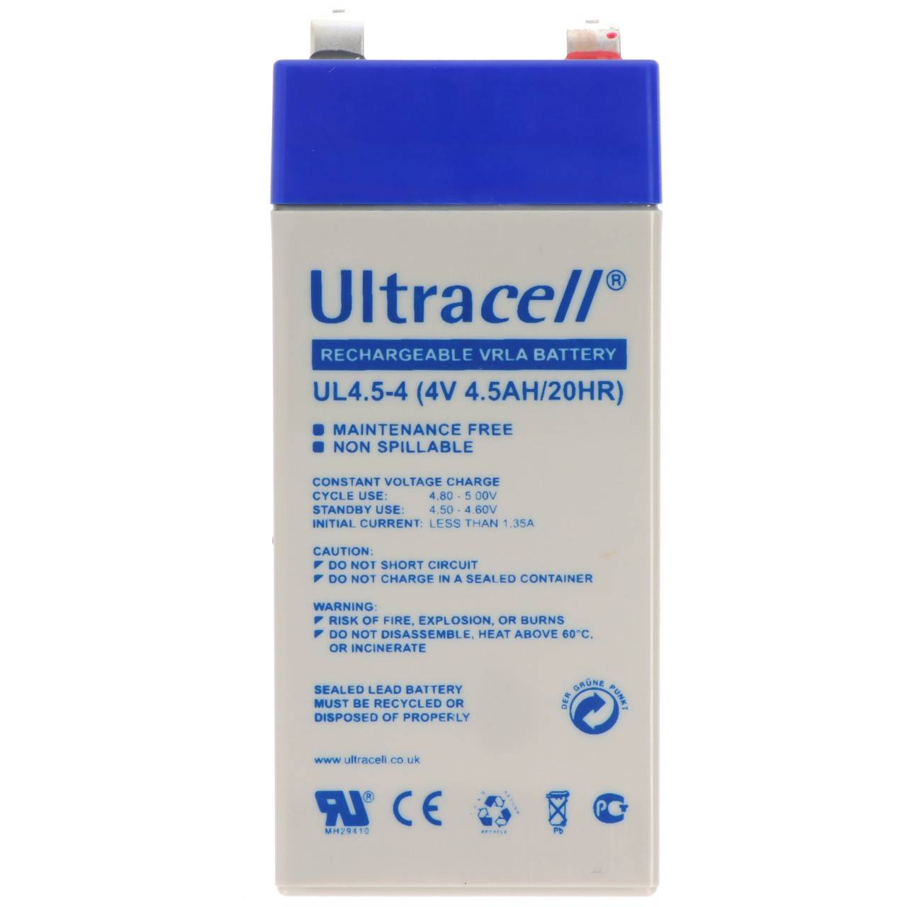 Ultracell Bleiakku 4 V, 4,5Ah (UL4.5-4) - Faston (4,8 mm) Bleiakku