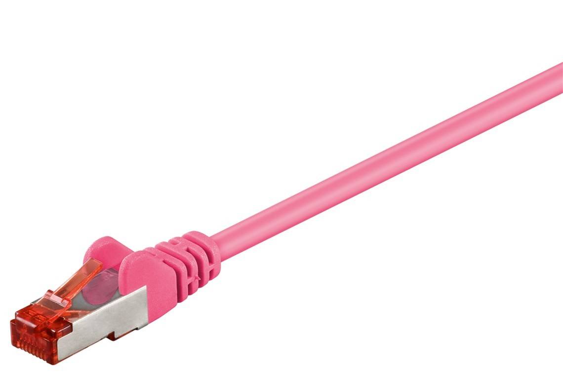 Goobay 95475 CAT 6 Netzwerkkabel RJ45 Stecker 250 MHz Ethernet CCA LAN Kabel S/FTP PiMF Schirmung Patchkabel Pink 1m