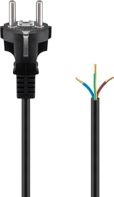 Goobay 51327 Netzkabel mit Schutzkontaktstecker & offenen Enden / Stromkabel Aderendhülsen Kabel / Schwarz / 1,5m