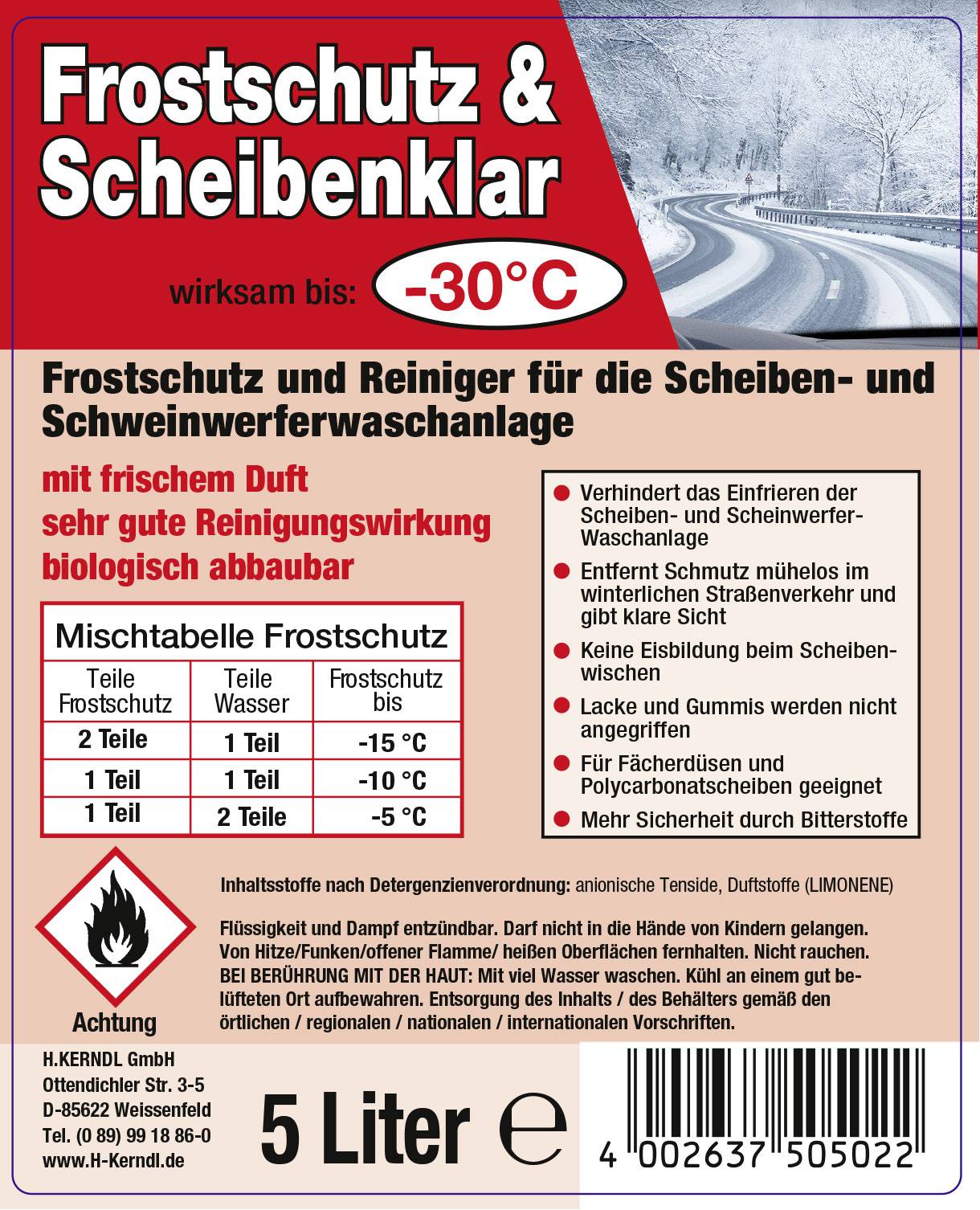 Kerndl 50508 Scheiben-Frostschutz Scheibenwaschanlage 5l -30°C
