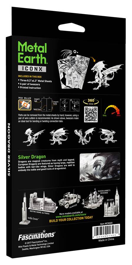 Metal Earth 3D-Bausatz Silber-Drache