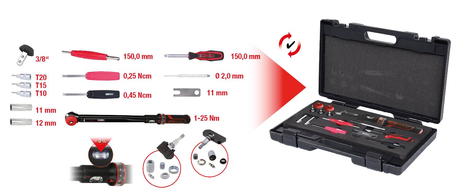 RDKS / TPMS Werkzeug-Satz für Reifendruck-Kontrollsysteme, 13-tlg KS Tools 100.1180