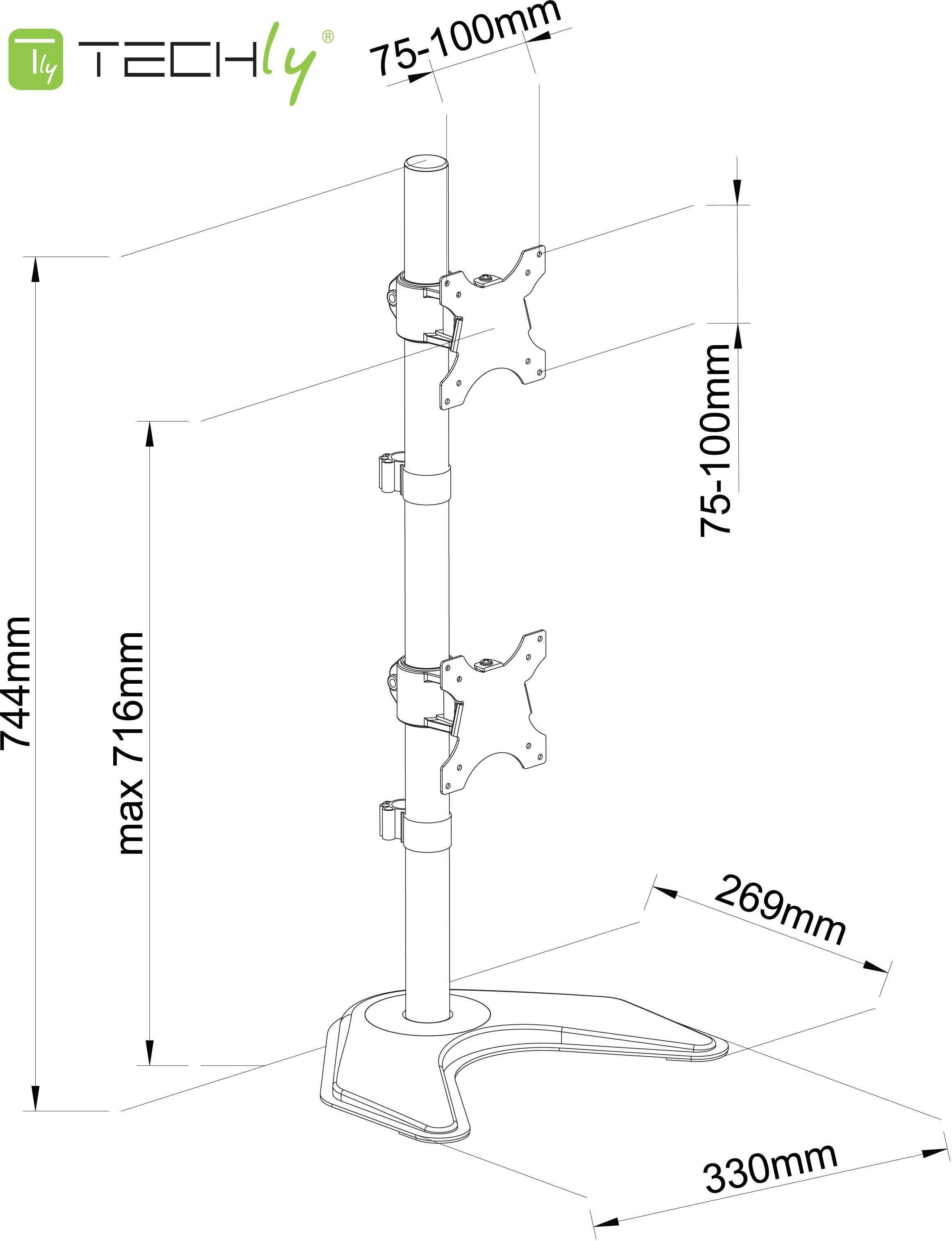 TECHly - Aufstellung - für 2 LCD-Displays - Schwarz - Bildschirmgröße: 33-68.6 cm (13"-27")