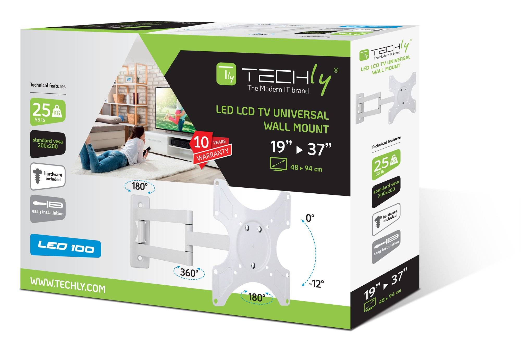 TECHly - Klammer - für Flachbildschirm - weiß - Bildschirmgröße: 48-94 cm (19"-37")