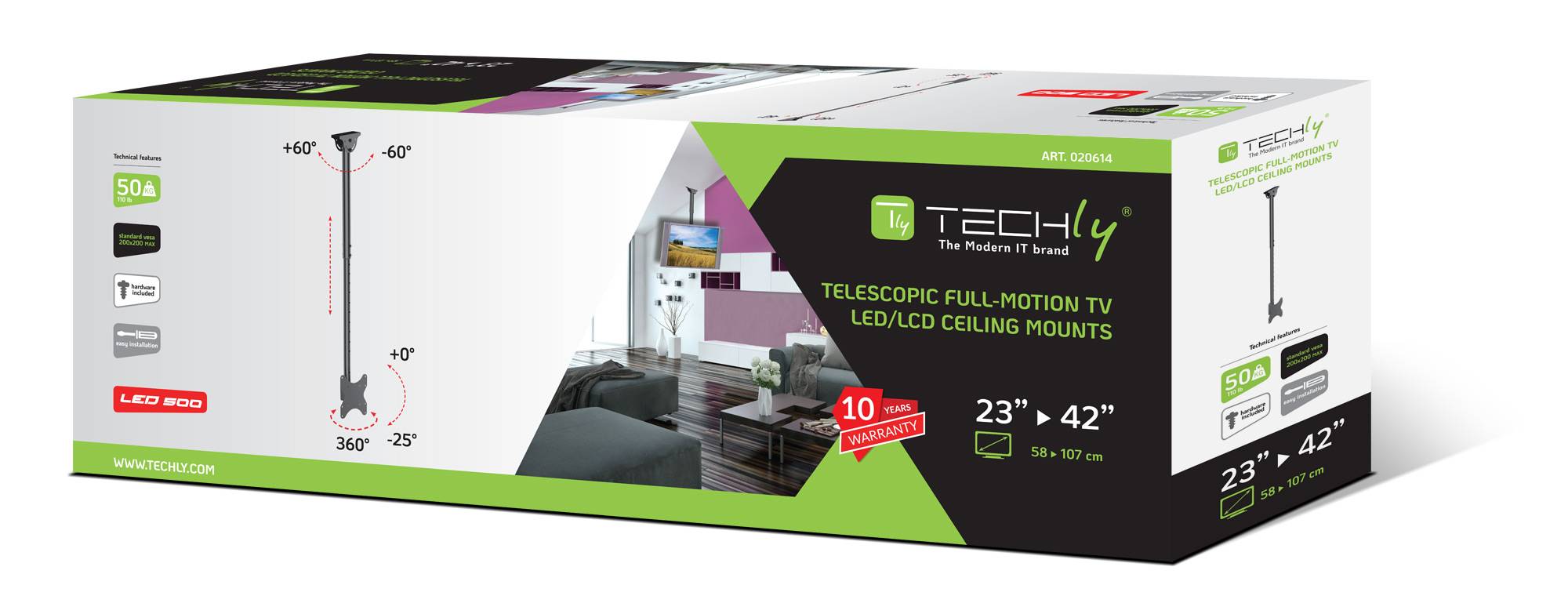 TECHly ICA-CPLB-922L TV-Deckenhalterung 55,9cm (22") - 106,7cm (42") Neigbar, Schwenkbar