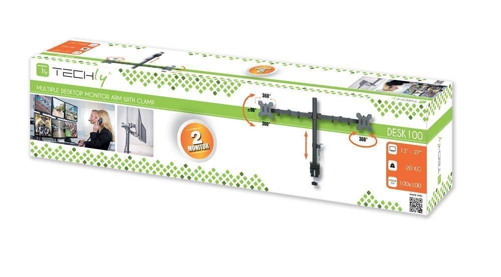 TECHly - Aufstellung - für 2 LCD-Displays - Schwarz - Bildschirmgröße: 33-68.6 cm (13"-27")