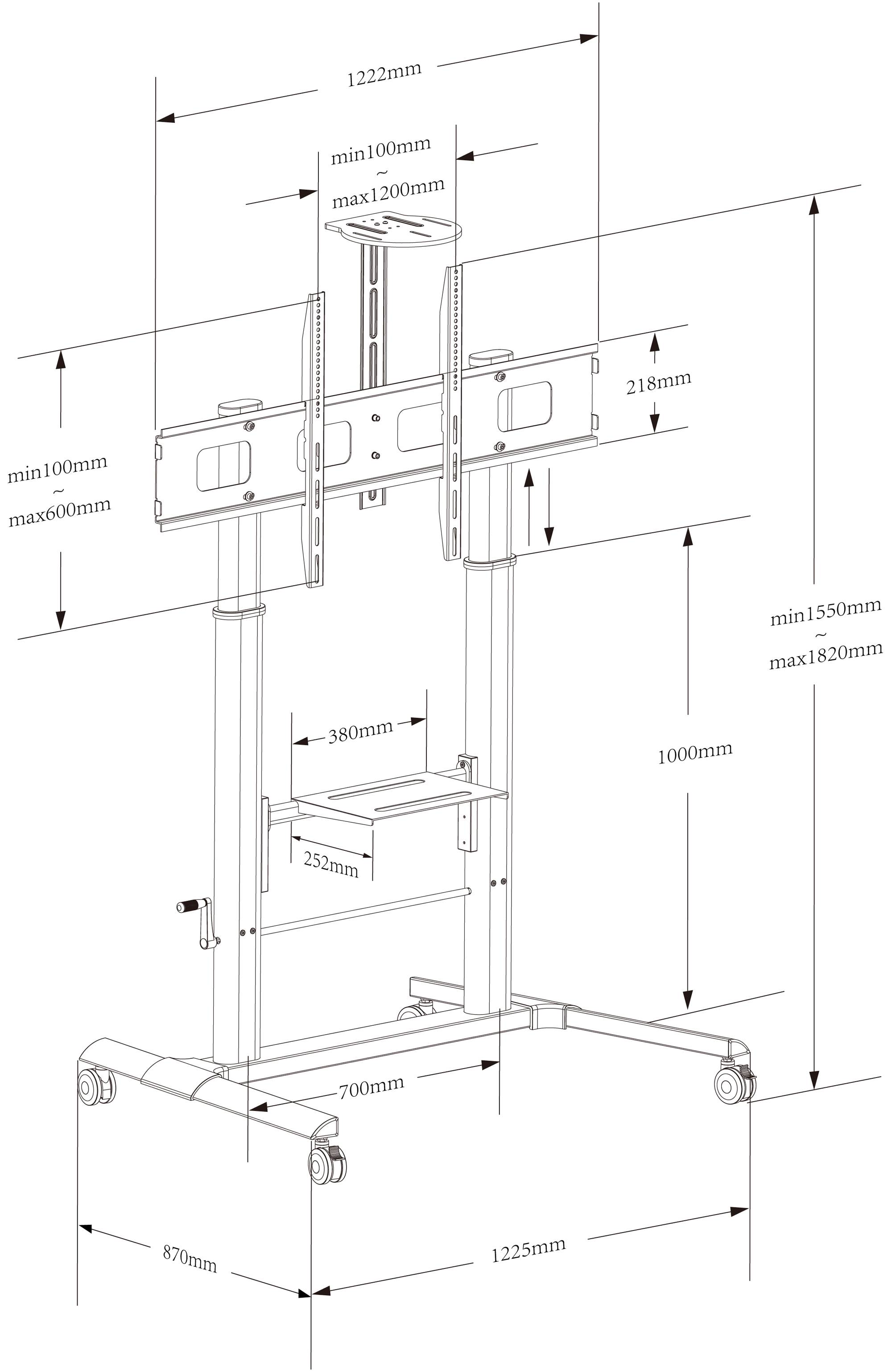 TECHly - Wagen - Höhe einstellbar - für LCD-Display - Schwarz - Bildschirmgröße: 132-279 cm (52"-110")
