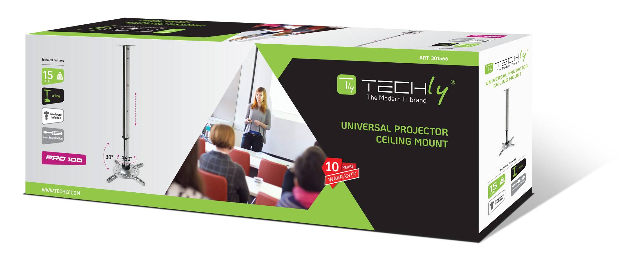 TECHly ICA-PM-102S Beamer-Deckenhalterung Neigbar, Schwenkbar Boden-/Deckenabstand (max.): 370 mm Silber