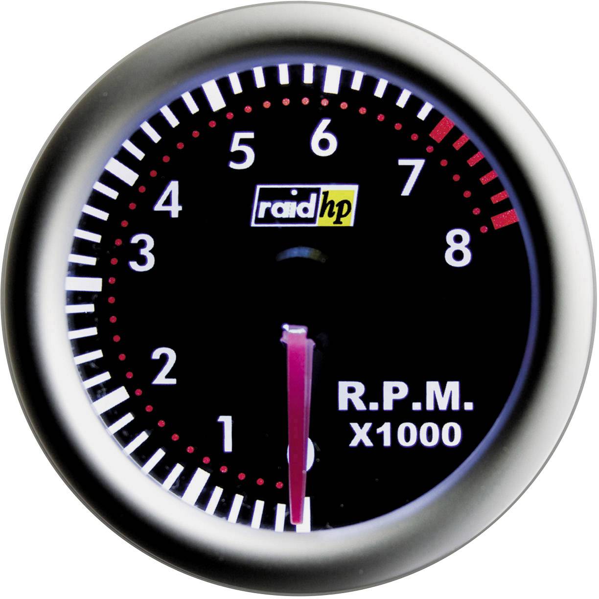 Raid hp 660264 Kfz Einbauinstrument Drehzahlmesser Benzinmotor Messbereich 0 - 8000 U/min NightFlight Rot, Weiß 52mm