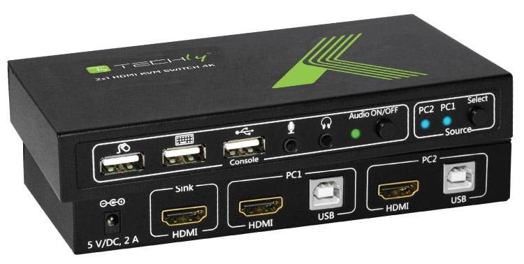TECHly IDATA-KVM-HDMI2U 2 Port KVM-Umschalter HDMI USB 3840 x 2160 Pixel