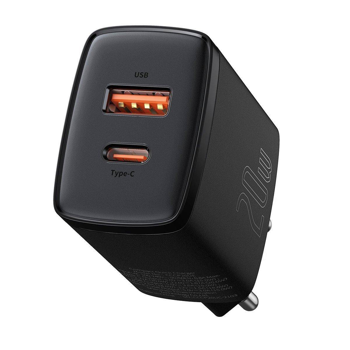 Compact Quick Charger 20W USB A and C Black