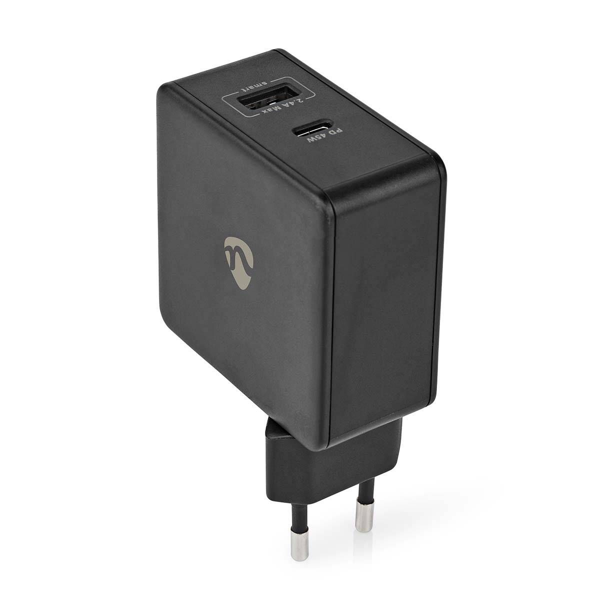 Nedis Netzteil - 45 Watt - 3 A - 2 Ausgabeanschlussstellen (USB, 24 pin USB-C)
