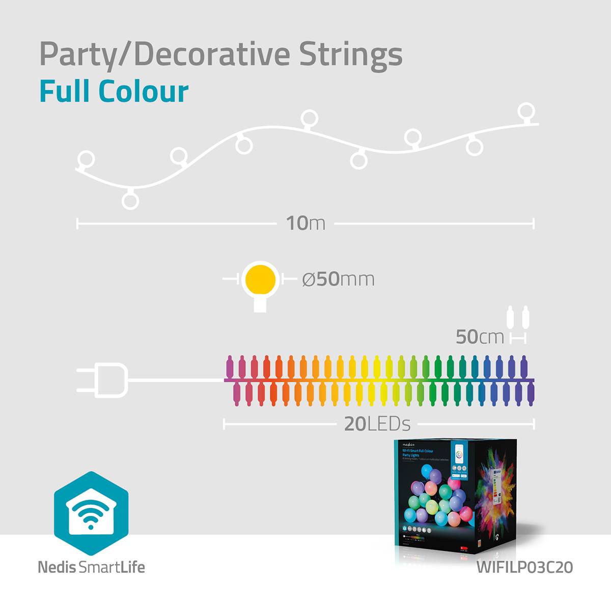 Nedis SmartLife Dekorative LED| Wi-Fi| RGB| 20 LED's| 10 m| Android
