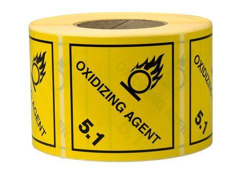 Etiketten Maße 100x100mm Papier gelb Aufdruck Oxidizing Agent TRANSPAK