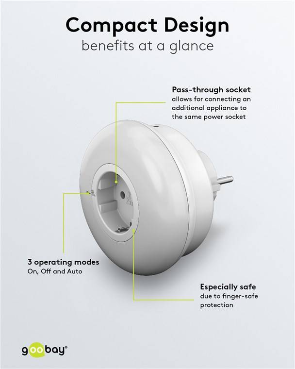 Goobay 64566 LED Nachtlicht mit Dämmerungssensor für Steckdose 3 Modi Steckdosenlicht Schlaflicht Nachtbeleuchtung