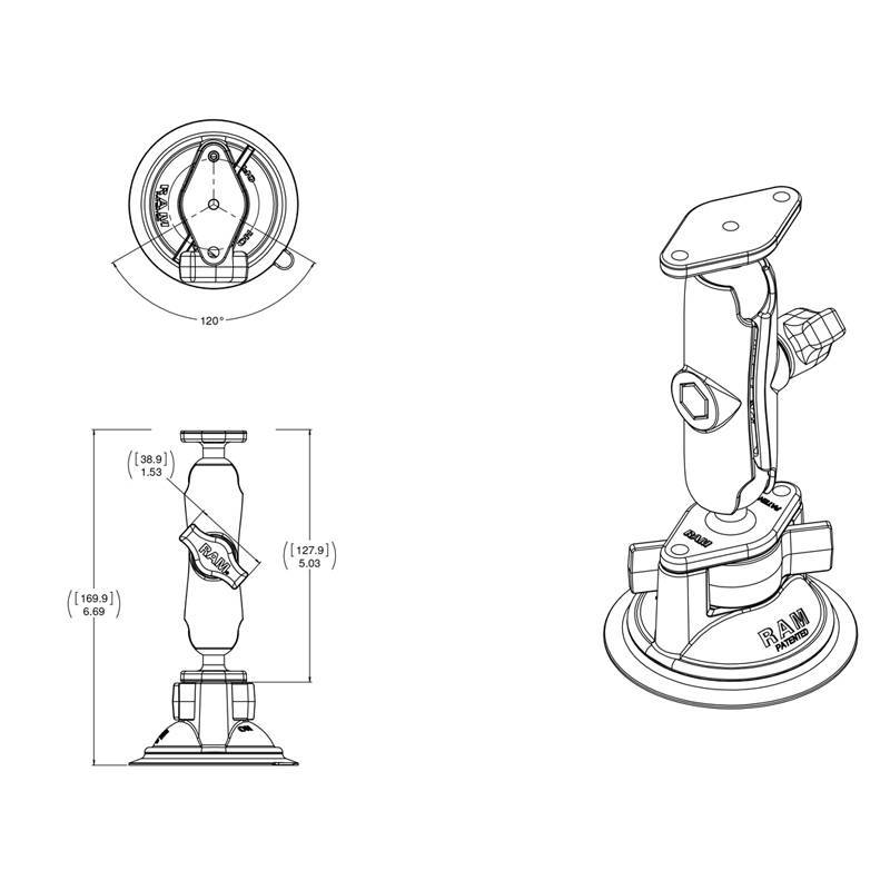 Ram Mounts s Saugfuss-Set mit Diamond-AnbindungTwist-Lock Suction Cup Double