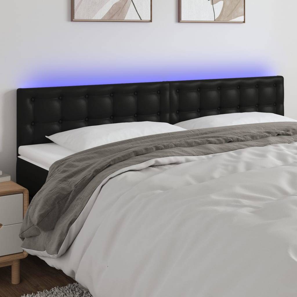 vidaXL LED Kopfteil Schwarz 200x5x78/88 cm Kunstleder