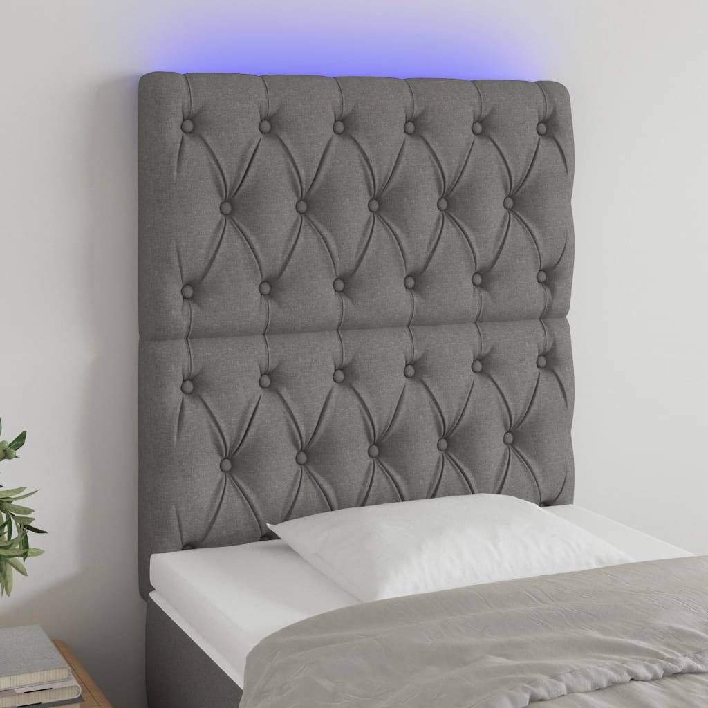 vidaXL LED Kopfteil Dunkelgrau 80x7x118/128 cm Stoff