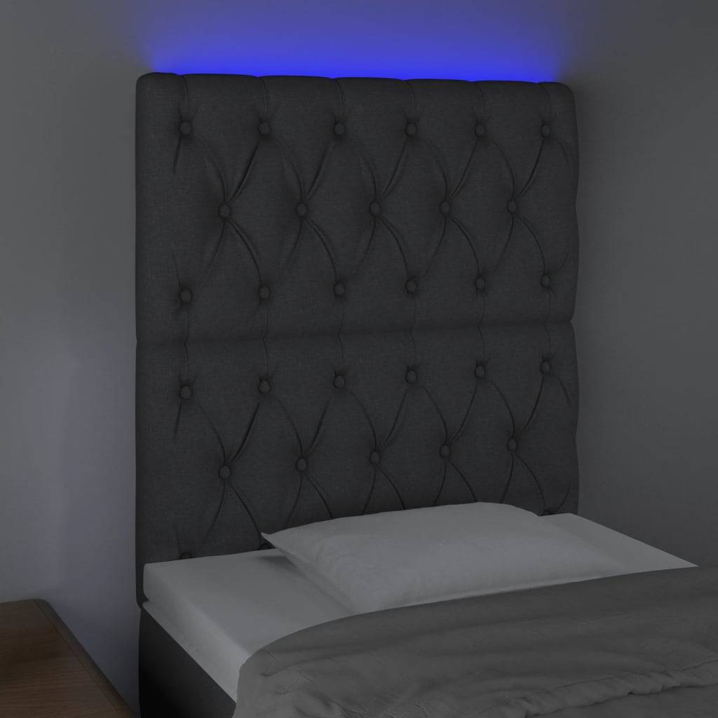 vidaXL LED Kopfteil Dunkelgrau 80x7x118/128 cm Stoff