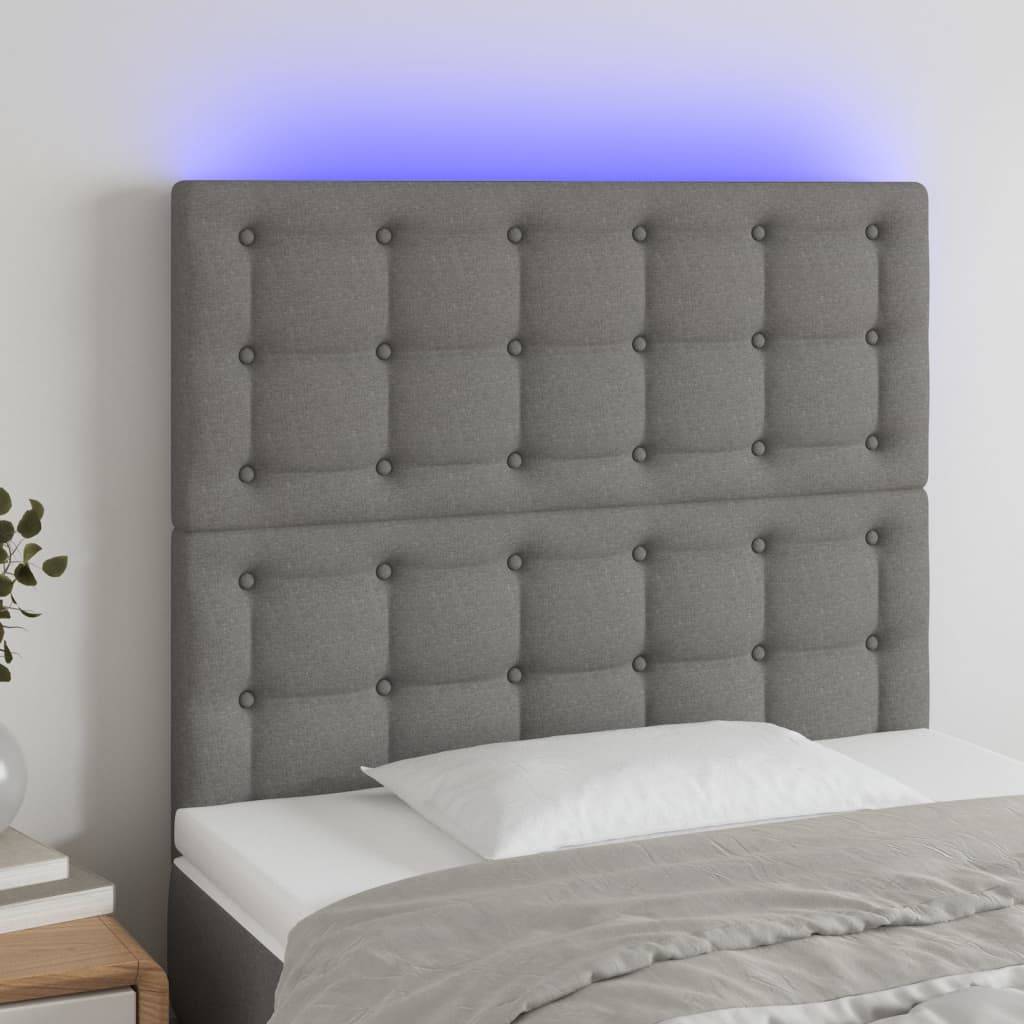 vidaXL LED Kopfteil Dunkelgrau 90x5x118/128 cm Stoff