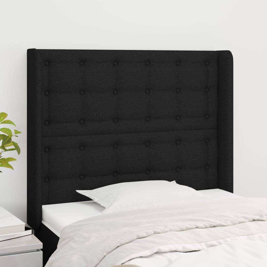 vidaXL Kopfteil mit Ohren Schwarz 83x16x118/128 cm Stoff