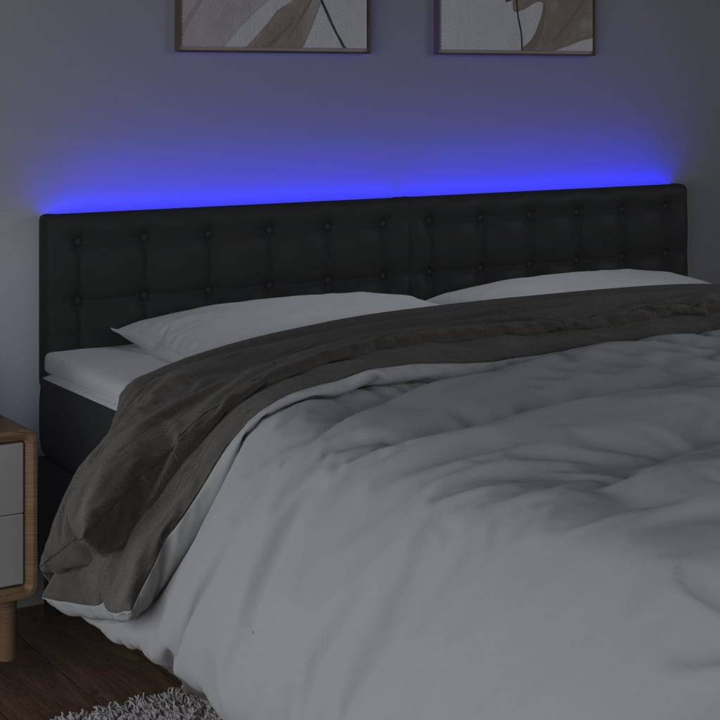 vidaXL LED Kopfteil Schwarz 180x5x78/88 cm Kunstleder