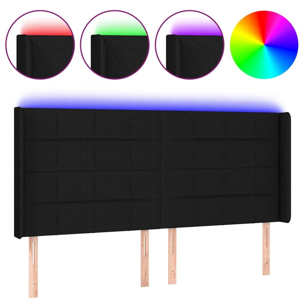 vidaXL LED Kopfteil Schwarz 183x16x118/128 cm Stoff