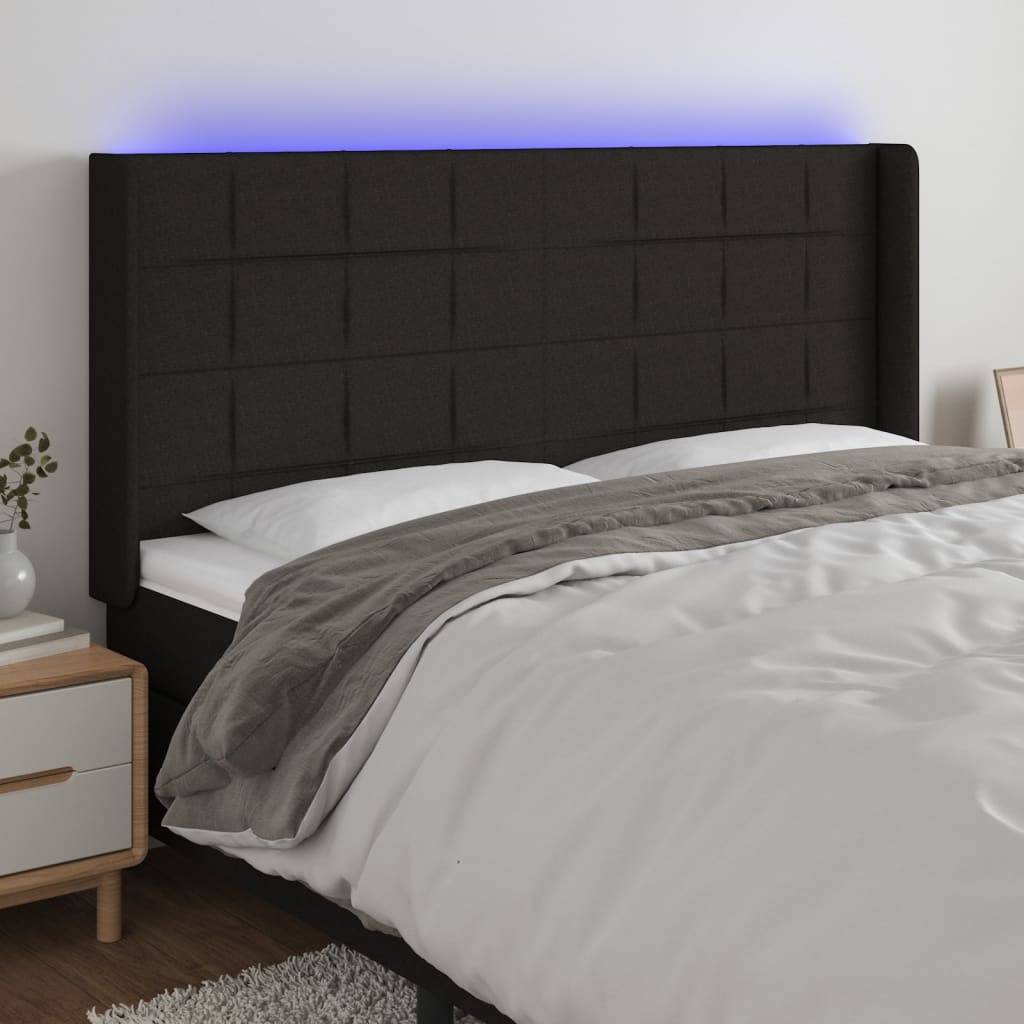 vidaXL LED Kopfteil Schwarz 183x16x118/128 cm Stoff