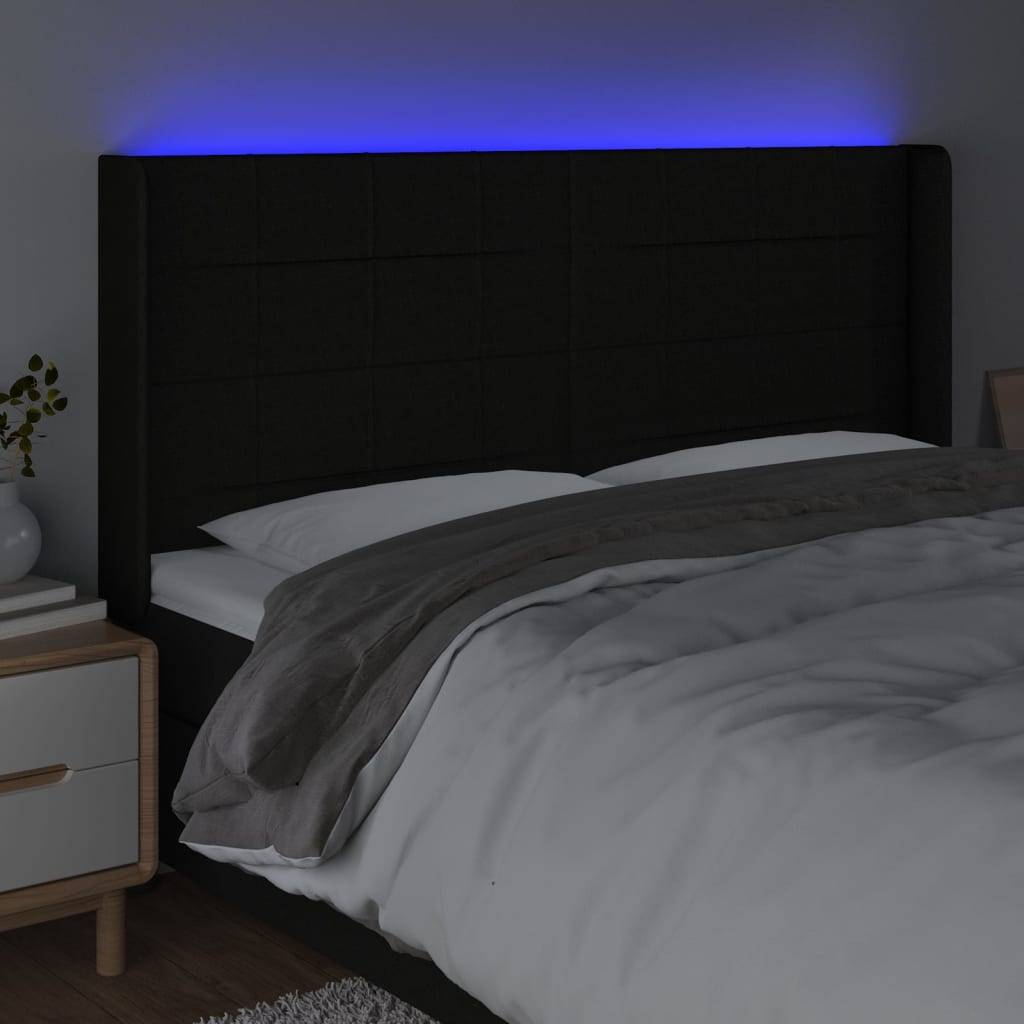 vidaXL LED Kopfteil Schwarz 183x16x118/128 cm Stoff